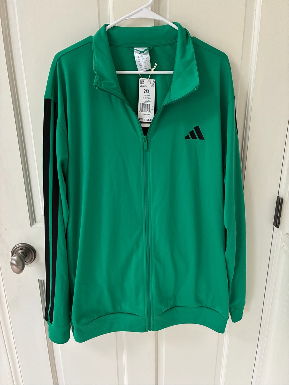 NWT Adidas Green Full-Zip Track Jacket with Black Stripes XXL